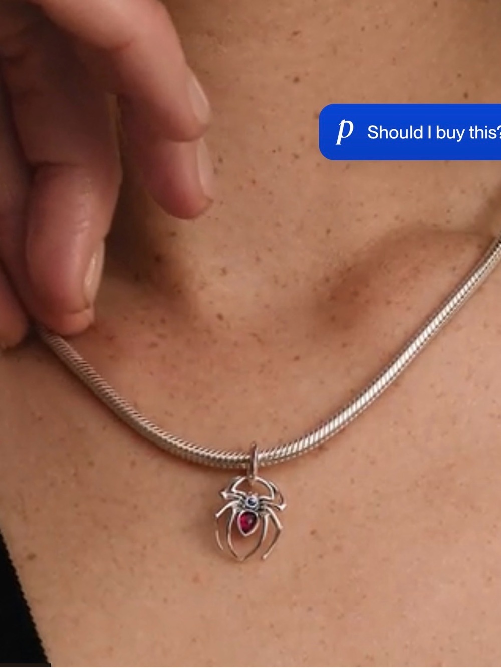 Pandora Silver Spider Pendant Necklace with Red and Blue Stones